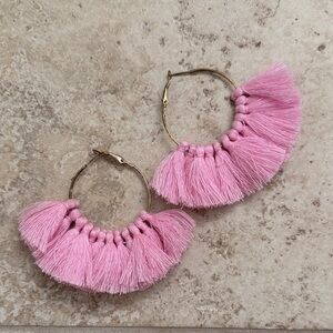 Pink Tassel Hoop Earrings